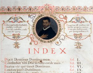 Indexpagina met portret van Giovanni Giacomo Gastoldi door Unknown artist