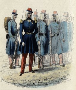 Infanterie van het Franse leger in 1830 in Algerije, officier, onderofficieren en soldaten, in 