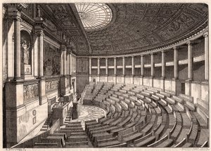 Binnenaanzicht van de Kamer van Afgevaardigden (Nationale Vergadering), voorheen Palais Bourbon genoemd, Parijs, Frankrijk door Unknown