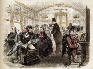 Interieur van een wagon op de Baltimore & Ohio Railroad, VS - 1861 - interieur van een Amerikaanse wagon in 1860 door Unknown artist