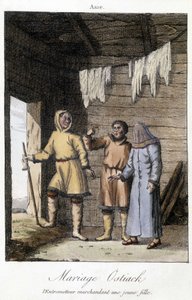 Tussenpersoon onderhandelt over een jong meisje voor een huwelijk Ostiak (Khanty of Khante) (Paleosiberische jagersstam gevestigd in het bosgebied van de midden Ob-vallei) door Unknown artist