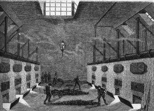 Interne weergave van een gasfabriek. Gravure uit 1860-1861. door Unknown artist