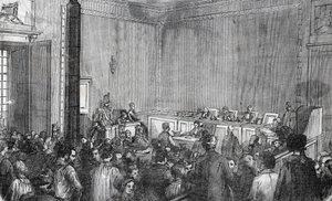 Interieur van de correctionele politie, 6e kamer in Parijs in de 19e eeuw - Gravure in 