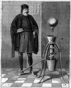 Uitvinding: Pneumatische machine door Otto de Guericke (1602-1686), Duitse uitvinder. Gravure in 
