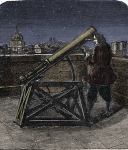 Isaac Newton (1642-1727) Engelse natuurkundige die zijn telescoop gebruikt.