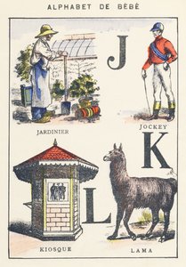 J K L: tuinman, jockey, kiosk, lama door Unknown artist