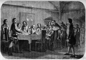 James Boswell (1740-1795) Schotse schrijver en advocaat, zoon van Lord Alexander Boswell, ontvangen tijdens een bijeenkomst bij een maaltijd gegeven door Pascal (Pasquale) Paoli. In 