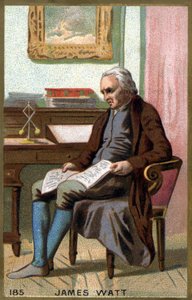 James Watt (1736 -1819) in zijn kantoor. 19e eeuwse chromolithografie door Unknown artist