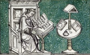 Jean de Meun componeert de Roman de la Rose, c.1380 (miniatuur) door Unknown artist