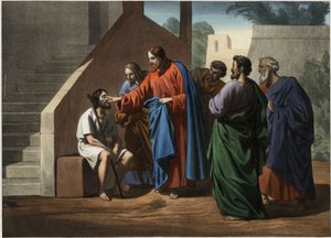Jezus geneest de blindgeborene. Anonieme gravure uit het midden van de 19e eeuw. door Unknown artist