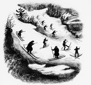 Spelen van het Noorden: skiërs op een piste door Unknown artist