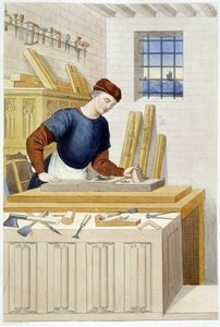 Timmerwerk in de 16e eeuw - gravure door Unknown artist