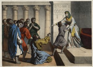 Jozef de Patriarch, benoemd tot vizier van Egypte, wordt herkend door zijn broers die hem deden geloven in zijn dood en om vergeving vragen. Anonieme gravure uit de 19e eeuw. door Unknown artist