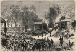 Reis van Napoleon III (1808-1883) en keizerin Eugénie de Montijo (1826-1920) naar Rouen: uitreiking van prijzen op de landbouwwedstrijd. Gravure in 