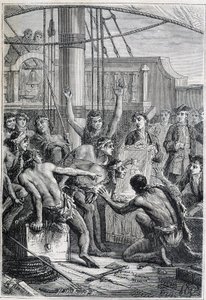 Reis van Samuel Wallis (1728-1795) naar Polynesië: inboorlingen verbaasd door een spiegel - illustratie uit 