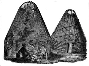 Kalmukken (Westelijke Mongolen) voor hun tent.