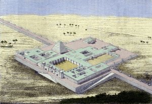 Khursabad (Irak). Reconstructie van het paleis van Sargon II, koning van Assyrië van 722 tot 705 v.Chr. Gravure uit de 19e eeuw. door Unknown artist