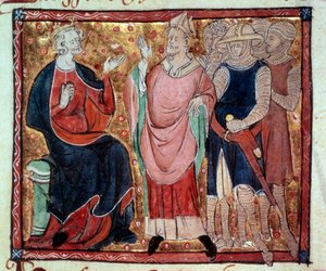 Koning Hendrik II van Engeland ontvangt een bisschop en soldaten - Miniatuur uit een 15e-eeuws manuscript door Unknown artist