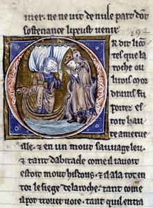 Koning Modreius. Manuscript: Verovering van de Saint Gréal, geschreven 717 jaar na de passie van onze heer. Bibliotheque municipale de Rennes, ms. 255 (Collectie romans van de Ronde Tafel); Parijs door Unknown artist
