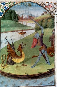 Ridders van de Ronde Tafel: Lancelot vecht tegen de draak door Unknown artist
