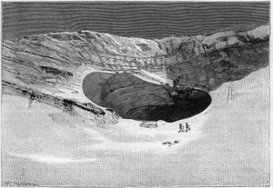 De ramp van Saint-Gervais (Saint Gervais) of ramp van de gletsjer van de Tete Rousse (departement Haute-Savoie) (12-13 juli 1892) - Gletsjer van Tette-Rousse - binnenste grot en scheurwand van de gletsjer, Gravure in 