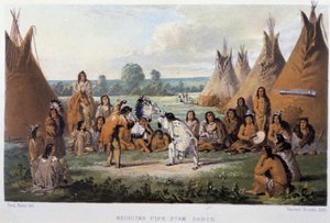 De calumetdans tegen ziekten bij de Noord-Amerikaanse indianen - in "Wanderings of an artist among the indians of north America" door Paul Kane door Unknown artist