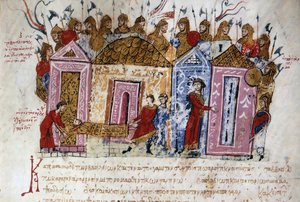 De gewapende Varangiaanse garde (Vikingen uit Denemarken en Zweden, die over het hele rivierennetwerk van de oostelijke gebieden reisden en forten bouwden, tot aan de Kaspische Zee, en zo de basis legden voor wat de Russische staat zou worden) door Unknown artist