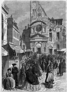 La novenaine de sainte Genevieve in Saint Etienne du Mont in Parijs - Gravure in Le Journal Illustré door Unknown artist