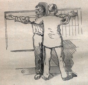 De gerechtelijke antropometrie of bertillonnage, methode van Alphonse Bertillon (1853-1914): meting van grote kaliber armen - Gravure in 