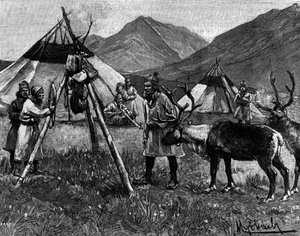 Lapland: Kamp van Lappen. Gravure in 