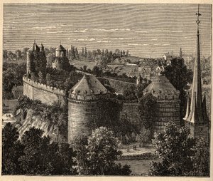 Le Château in Fougères - Bretagne - Frankrijk - gravure in 