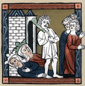 Arthurlegende: Lancelot du Lac bevrijdt koningin Guinevere en haar vriendin uit het kasteel. In 