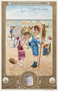 Leibig-kaart die Franse kinderen op het strand afbeeldt (1890) door Unknown artist