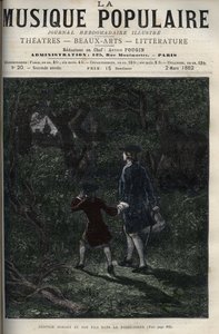Leopold Mozart en zijn zoon Wolfgang Amadeus in het Zwarte Woud - gravure in 