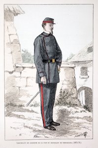 Luitenant van de vredesbewakers van het Versailles-bataljon (1871-1873). Kleurgravure, ter illustratie van het boek Histoire du corps des gardiens de la paix, gepubliceerd onder auspiciën van Louis Lepine (1846-1933) prefect van politie van de Seine, door  door Unknown artist