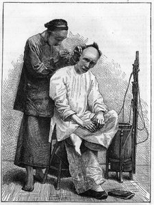 Leven in China in de 19e eeuw: De reizende kapper. door Unknown artist