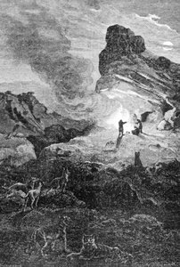 Leven in het Paleolithicum. 19e-eeuwse gravure