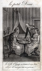 Klein diner. Olympe de Gouges, Franse schrijfster en revolutionair met Celine, een van haar vrienden