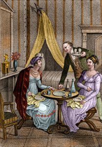 Klein diner. Olympe de Gouges, Franse schrijfster en revolutionair met Céline, een van haar vrienden. In 