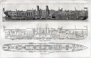 Longitudinale doorsnede van de lijnboot 
