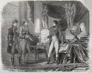 Lord Cornwallis onderhandelt over het Verdrag van Amiens met Napoleon Bonaparte - de Vrede van Amiens, Frankrijk - Verdrag ondertekend in maart 1802 door Unknown artist