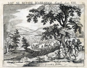 Lot scheidt zich van Abraham - Bijbel, gravure door Unknown artist