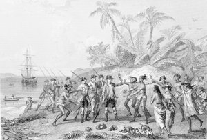 Louis Antoine, Graaf van Bougainville (1729-1811) arriveert in Tahiti door Unknown artist