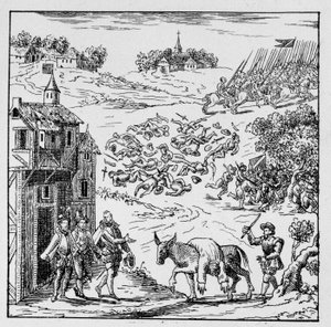 Louis I van Bourbon, Prins van Condé (Bourbon-Condé) (1530-1569) werd gedood in de strijd en zijn lichaam, op een ezel gelegd, werd naar Jarnac gebracht, tentoongesteld aan het hele leger en vervolgens verkocht aan de Hertog van Longueville, zijn zwager di door Unknown artist