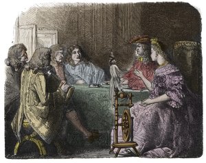 Lodewijk XIV doet zaken met zijn ministers in de appartementen van Madame de Maintenon - gravure door Unknown artist