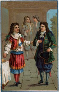 Lodewijk XIV en Molière: Koning Lodewijk XIV (1638-1715) en Jean-Baptiste Poquelin genaamd Molière (1622-1673) door Unknown artist