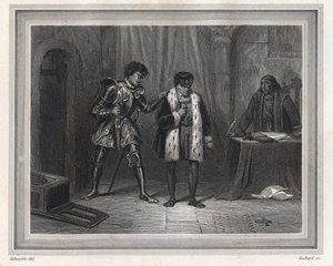 Lodewijk XI gevangene van Karel de Stoute Hertog van Bourgondië - Koning van Frankrijk Lodewijk XI (koning 1461-1483) ontmoet zijn tegenstander Karel de Stoute Hertog van Bourgondië in 1467-1477 in Peronne in oktober 1468, periode van de Ligue du Bien Publ