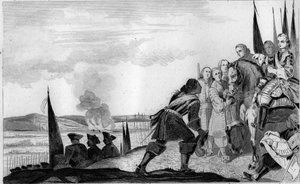 Lodewijk XV (1710-74) bij de Slag bij Fontenoy in 1745 - Oorlog van de Oostenrijkse Successie (1740-1748) - Maurice van Saksen, maarschalk van Saksen (1696-1750), overwinnaar van de Slag bij Fontenoy, ontmoet koning van Frankrijk, Lodewijk XV (1710-1774) - door Unknown artist