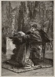 Lucrezia Borgia (1480-1519) door stervende hand aan Leo X (Leone 10) (1475-1521) - gravure uit 