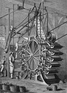 Machine voor het drukken van behang in 10 kleuren, gravure 19e eeuw